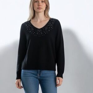 Debbie Morgan Black V-Neck Sweater with Sparkle Accents